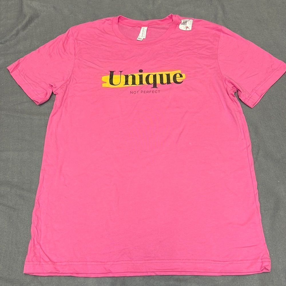 Unique Not Perfect Charity Pink Short Sleeve Crew Neck T-Shirt Size Large